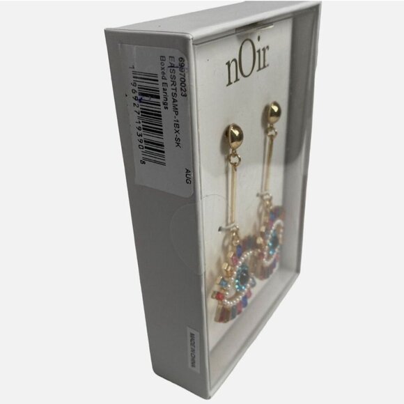 Noir Earrings Gold Tone Evil Eye Rhinestone Colorful Drop Dangle Sparkle NEW - Picture 5 of 9